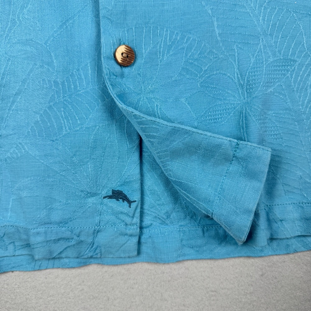 Tommy Bahama Mens XL Embroidered Silk Tropical Leaf Jacquard Camp Shirt Blue - Picture 8 of 11